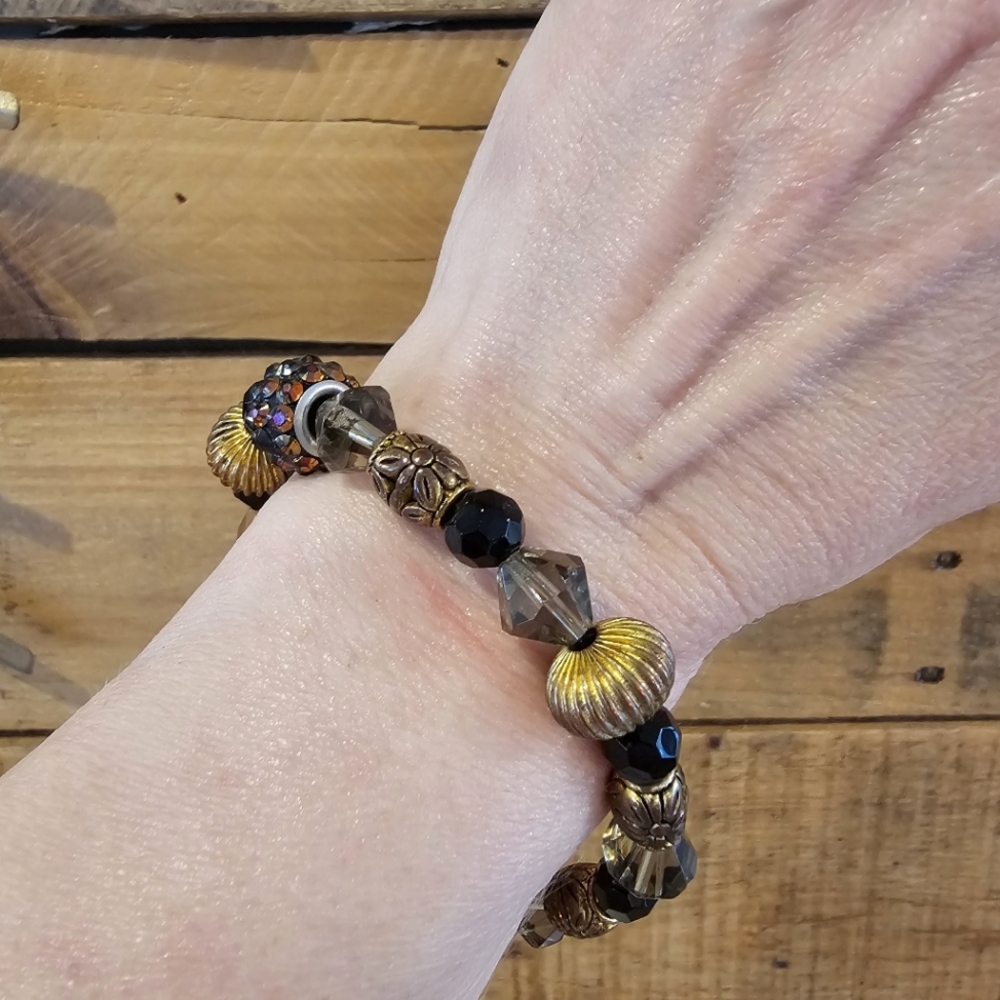 Gold, Black, Smoke and Amber Beaded Bracelet